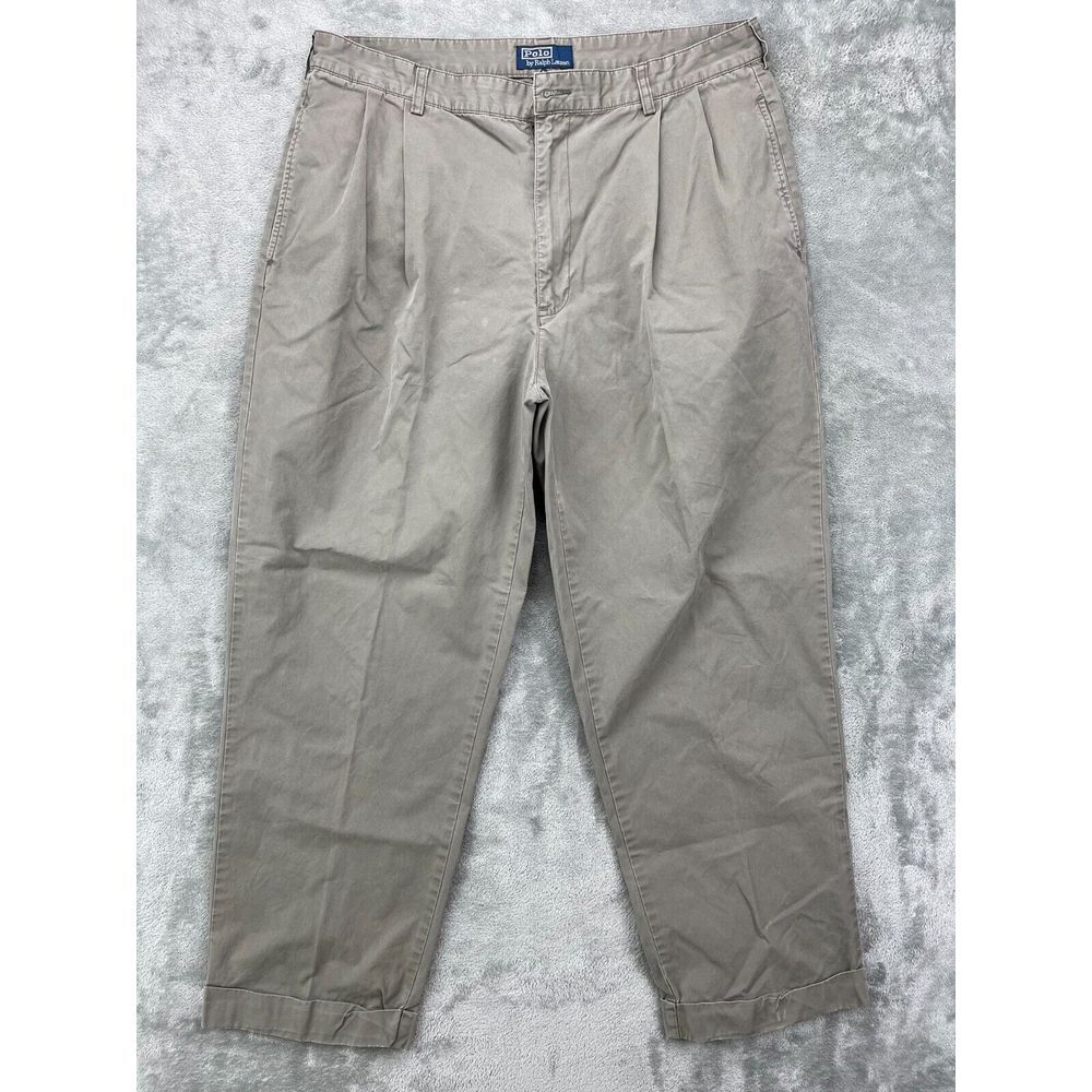 Polo Ralph Lauren Men's Pleated Pants Khaki Gray 38x30 (Real 37x28)‎ Cuffed Hem